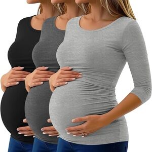 Ficerd 3 Pack Women's Maternity Tops 3/4 Sleeve Round Neck